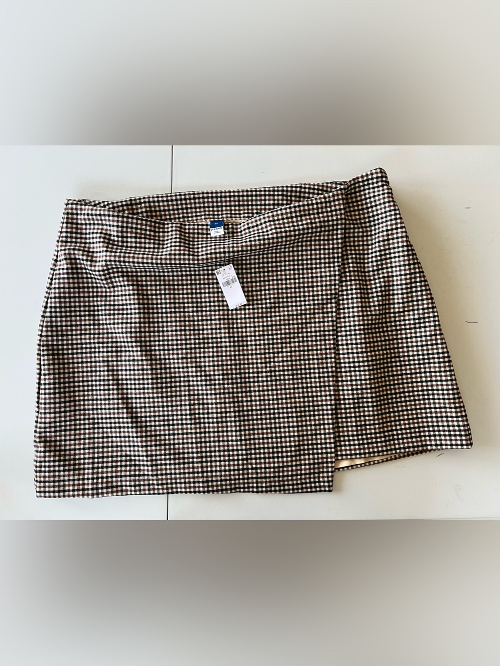 Old Navy Brown and White Gingham Wrap Skirt